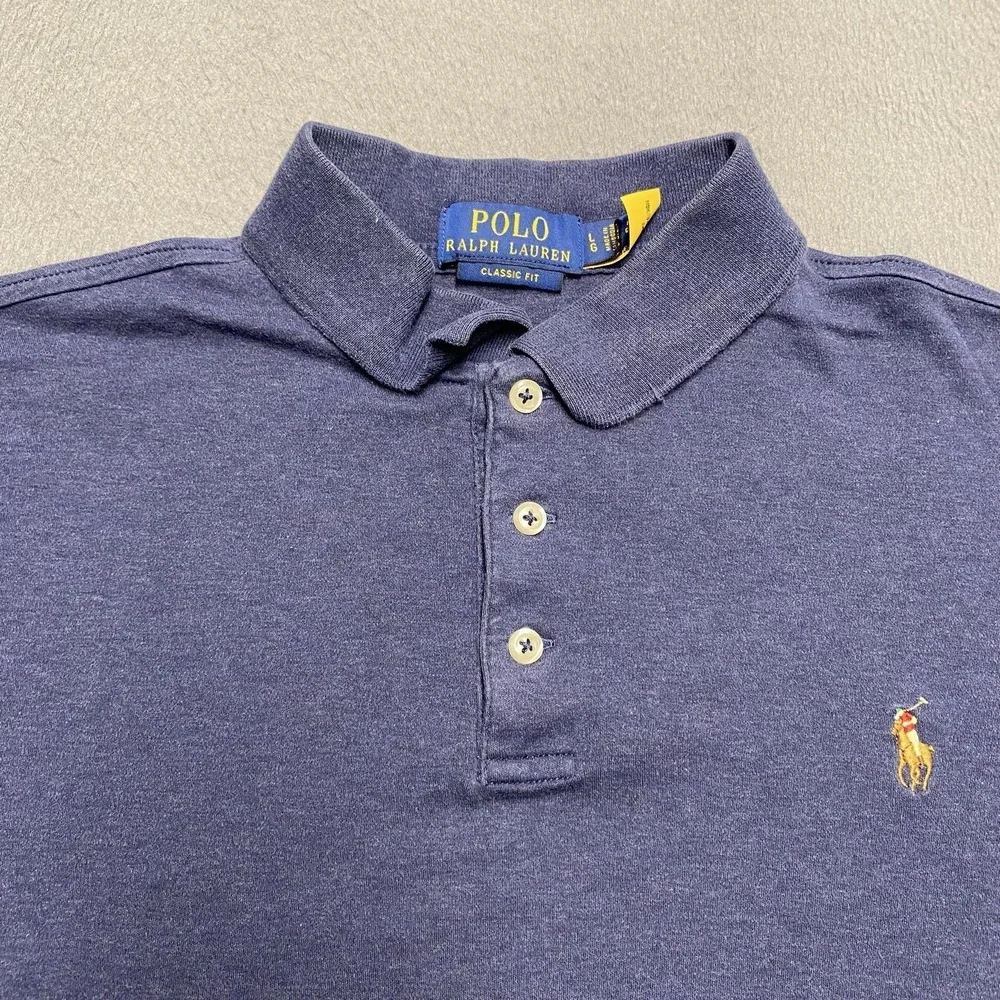 Polo Ralph Lauren Polo Shirt Mens Large Blue Classic Fit Cotton Pony Logo Jersey